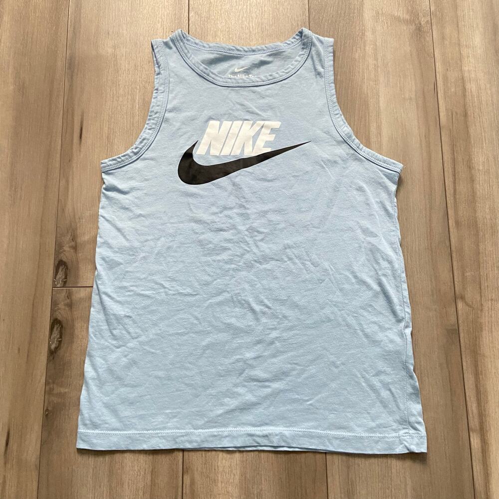 Nike Kids Sportswear Essential Tank Top Boys L Blue Swoosh Big Logo Relaxed Fit
